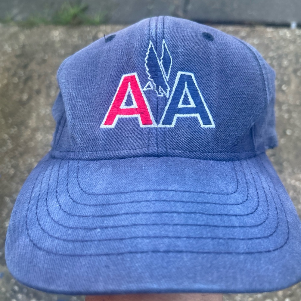 Vintage AMERICAN AIRLINES AA Logo 6 Panel Blue Dad Hat Cap USA Made Faded